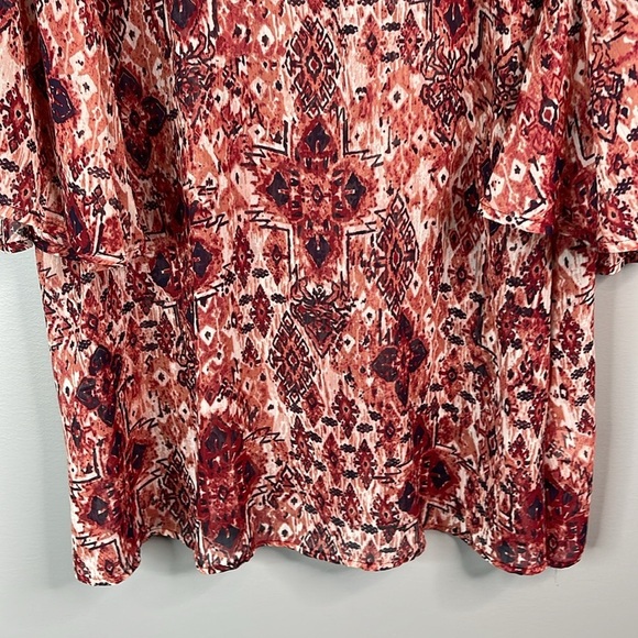 Dress Barn Semi Sheer Printed Top Blouse Flutter Sleeve Red Pink Navy White 2X - Picture 6 of 11